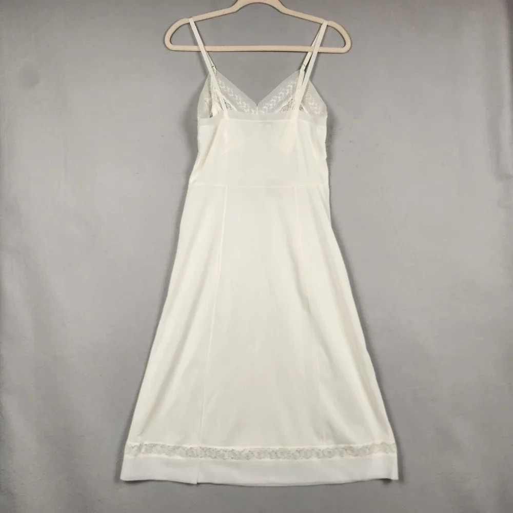 Vintage Lace Slip Dress Womens Small White Nylon Nightgown Made‎ in USA Lingerie - Picture 2 of 15